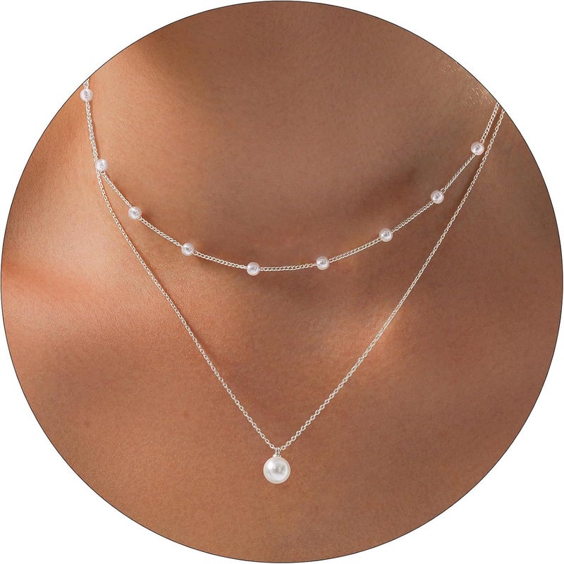 Partm Pearl Necklace for Women Trendy 14K Gold Plated Dainty Pearl Pendant Choker Set Handmade Pearl Gold Necklace Non Tarnish Simple Cute Jewelry Gifts for Women - Image 1